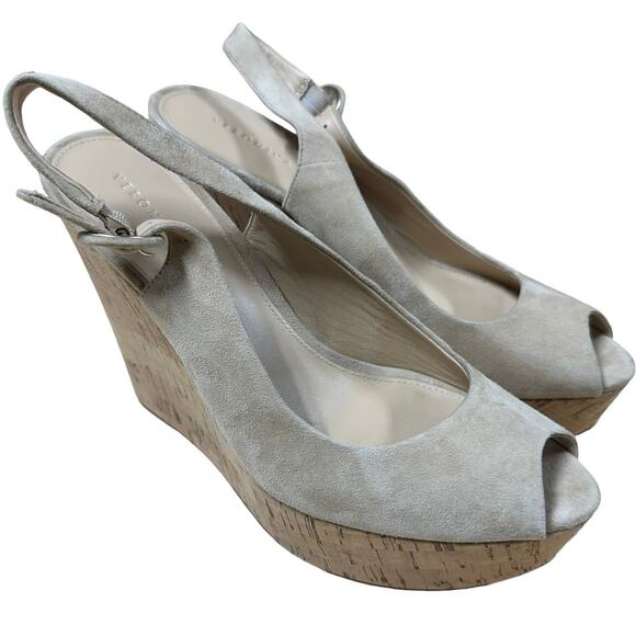 Veronica Beard Dali Peep Toe Platform Wedge Sandal Size 8.5 Sand-Fa Suede EUC - Picture 1 of 9